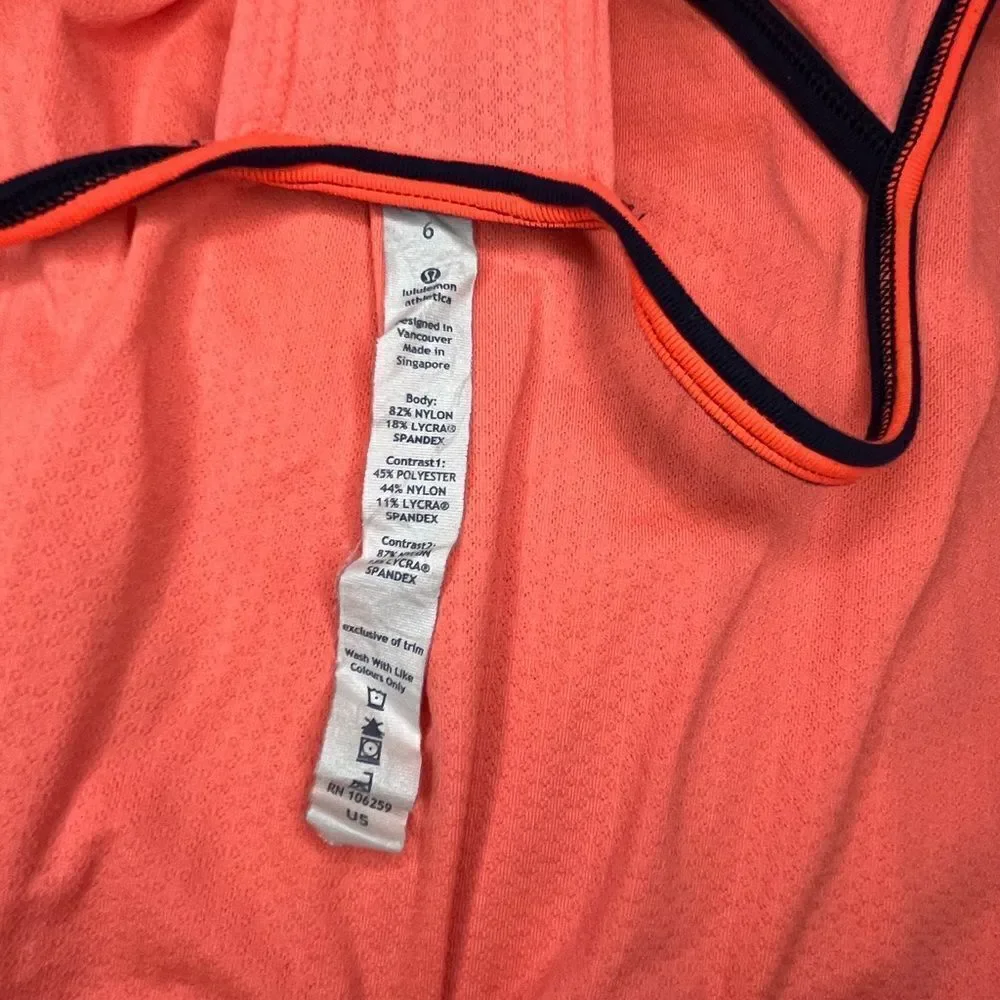 Lululemon No Limits coral/navy stripes attached bra tank top sz 6